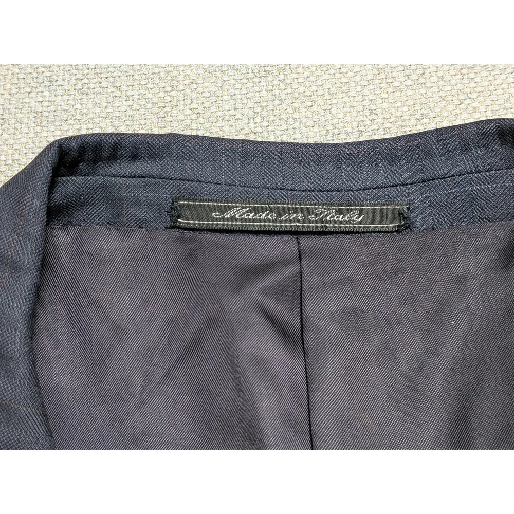 Ermenegildo Zegna Men's Blazer 48L Navy Wool Windowpane 3-Button Made in Italy